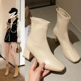 2022 stivali invernali da donna cerniere punta quadrata stivaletti alla caviglia moda pelle morbida primavera autunno scarpe da