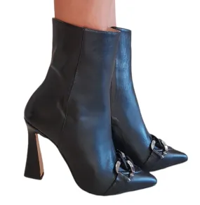 Andrea Pinto Tronchetto tacco alto 10 cm. Pelle Nero accessorio catena rif.420