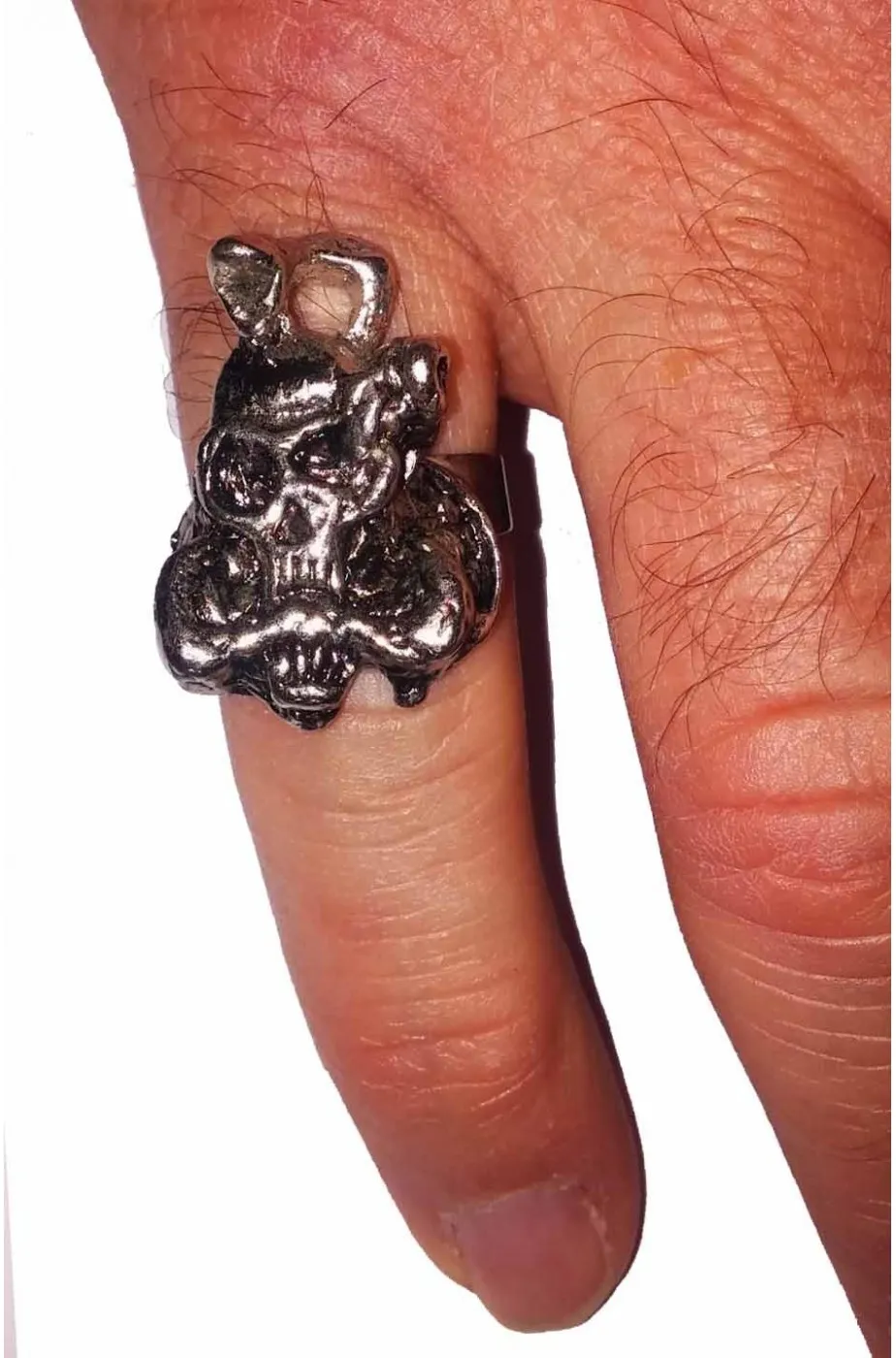 Anello biker con teschio e serpente cobra di metallo regolabile