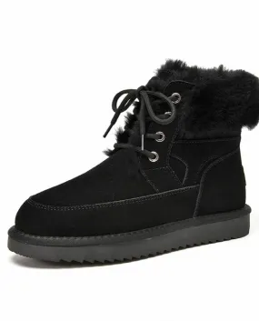 Beautoday Stivali da Neve Donna Stivaletti Stringati in Pelle Scamosciata Mucca Calda Lana Donna Inverno Pelliccia Scarpe Fatte