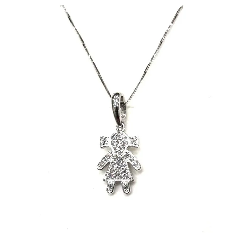 COLLANA DA DONNA IN ORO BIANCO 18 KT CON CIONDOLO BEBE' CON ZIRCONI