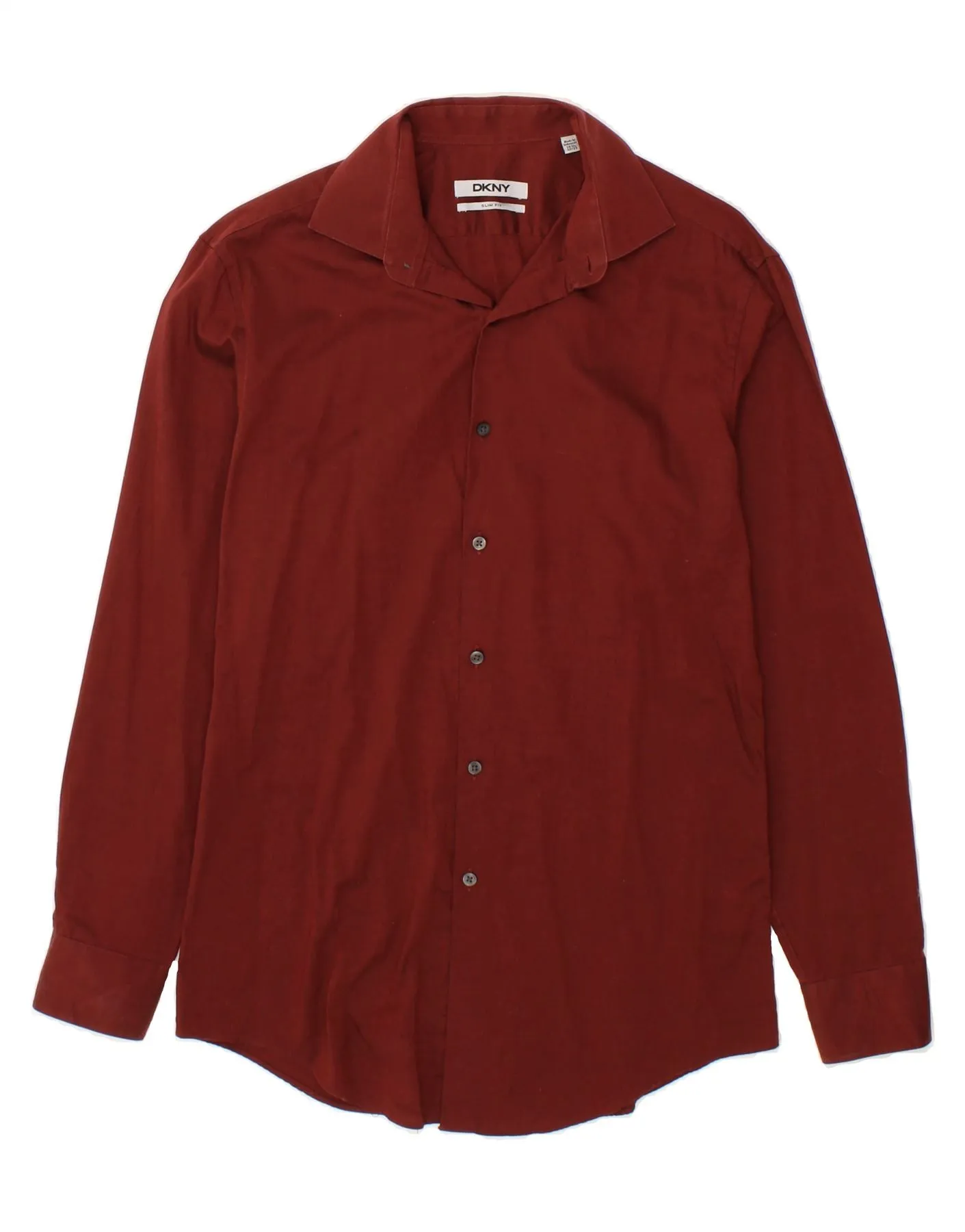 DKNY Mens Slim Fit Shirt Size 14 1/2 Small Maroon Cotton