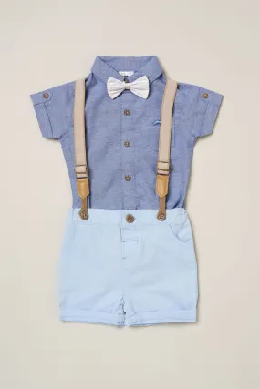 Little Gent Blu - Completo camicia a body con camicia e shorts    