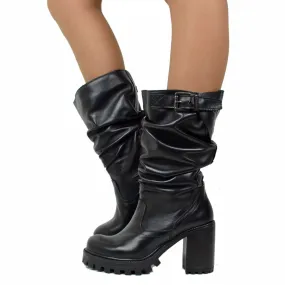 Stivali Donna in Pelle Neri con Tacco Alto Made in Italy